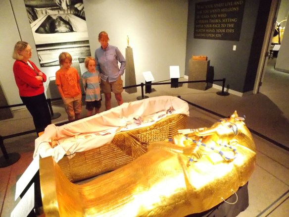 A pharoah's sarcophagus at the King Tut exhibit, Twin Falls museum.