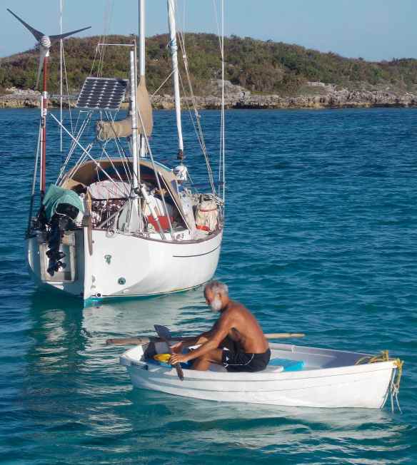 David getting ready to row away from "Mist".