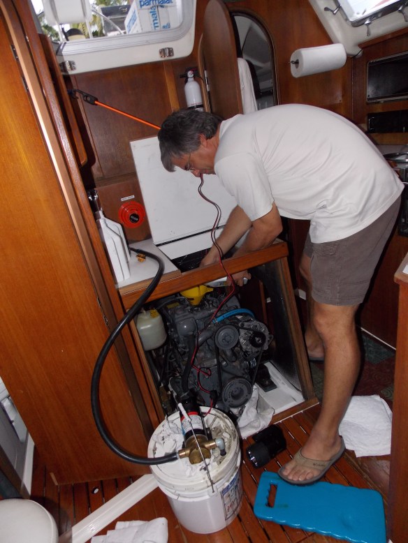 Mark changing the diesel engine oil.