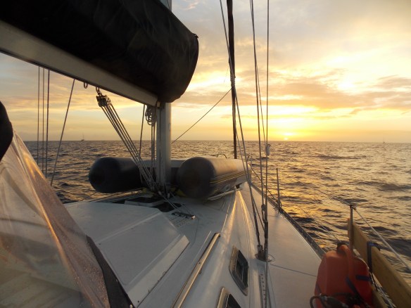 Sun rising off the bow.  Morning finally arrived!