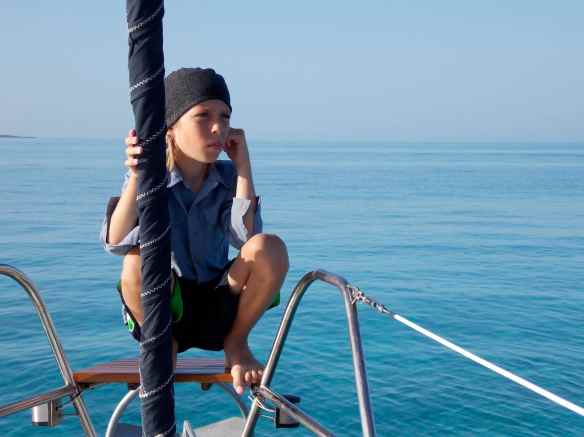 This is Cole's favorite spot on the bow of Truansea.