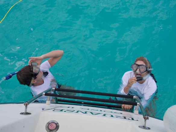 The girls on our stern getting ready to explore.