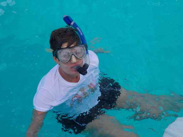 Valerie getting ready to snorkel.