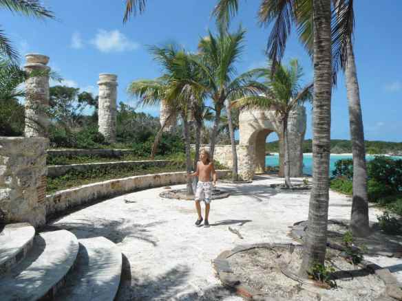 Logan at an abandoned resort on Crab Cay.  The building of the resort stopped sometime after the crash.  We have seen lots of resorts and buildings that were put on hold.