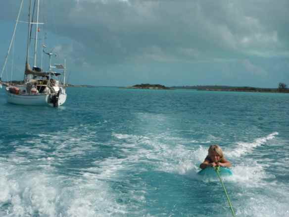 It's fun to have friends with a dinghy powerful enough to pull the kids knee boarding!