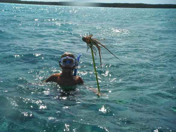Logan with a lobster he speared.