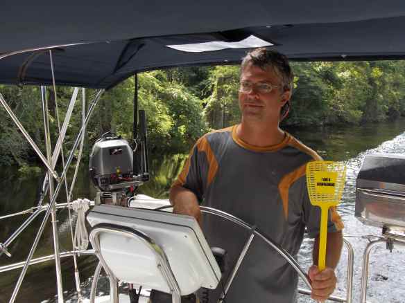 We are all armed with flyswatters through a section of the Dismal Swamp.