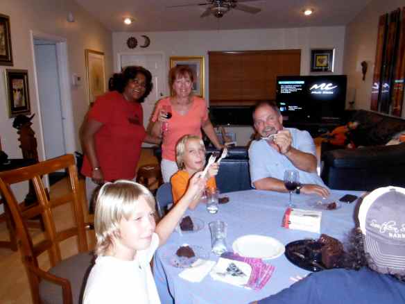 Cole's first birthday party-toasting cake with Logan and Ross.