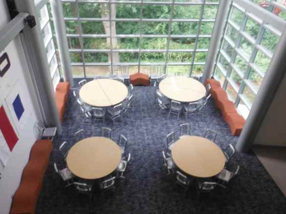 Another common area had seats on the sides that looked like waves, yet were very comfortable and the round lunch tables foster togetherness.