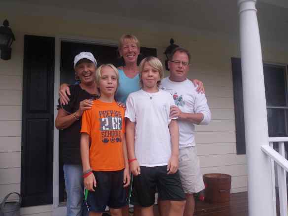 Mary, Christine, John, Cole and Logan on the front porch at Camp Whitlow.